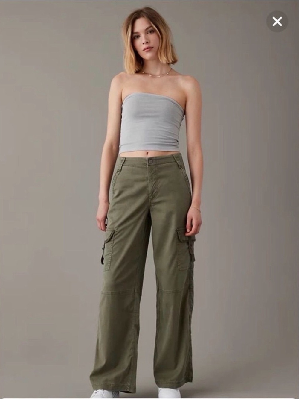 AMERICAN EAGLE | Olive Green Super High Rise Baggy Wide Leg Cargo Pants